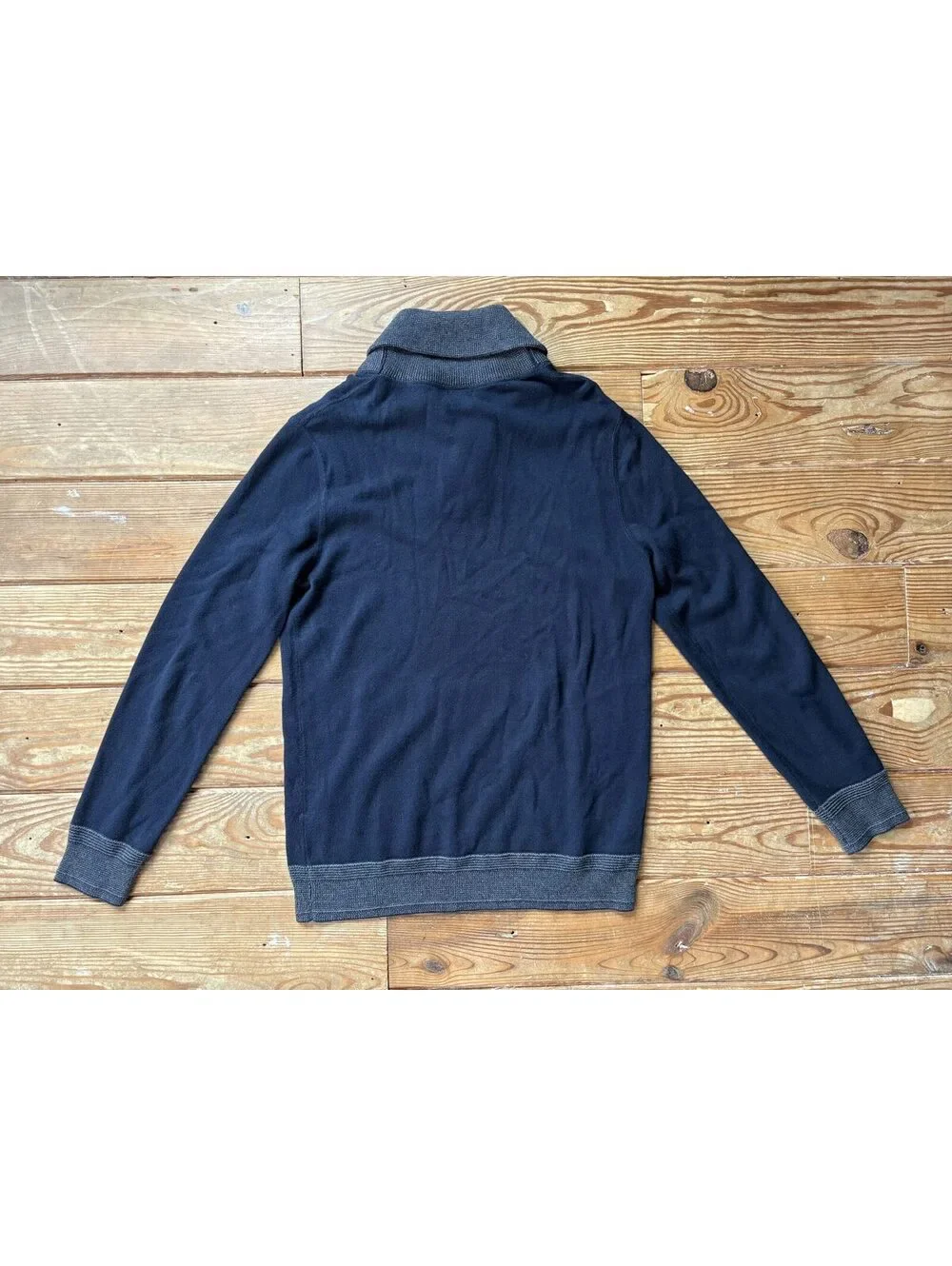 J.Crew Men's Shawl Collar Pullover Sweater Navy Gray 100% Cotton Size S